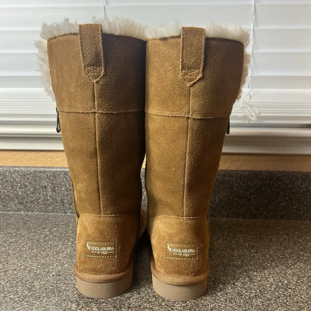 Koolaburra By Ugg 1114831 Chestnut Winter Tall Boot Women Sz 7 Sherpa Lining Zip
